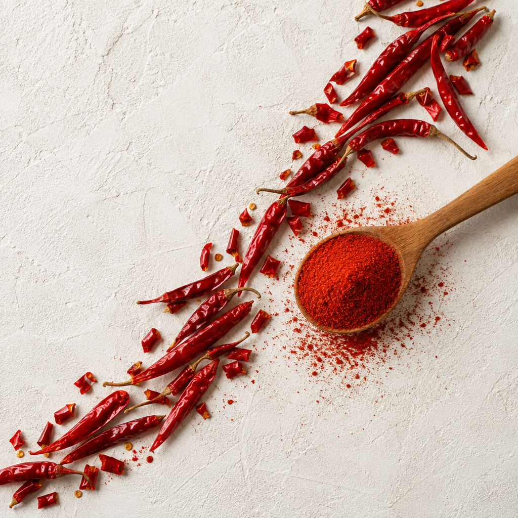 Teja Red Chilli Powder creative flat lay
