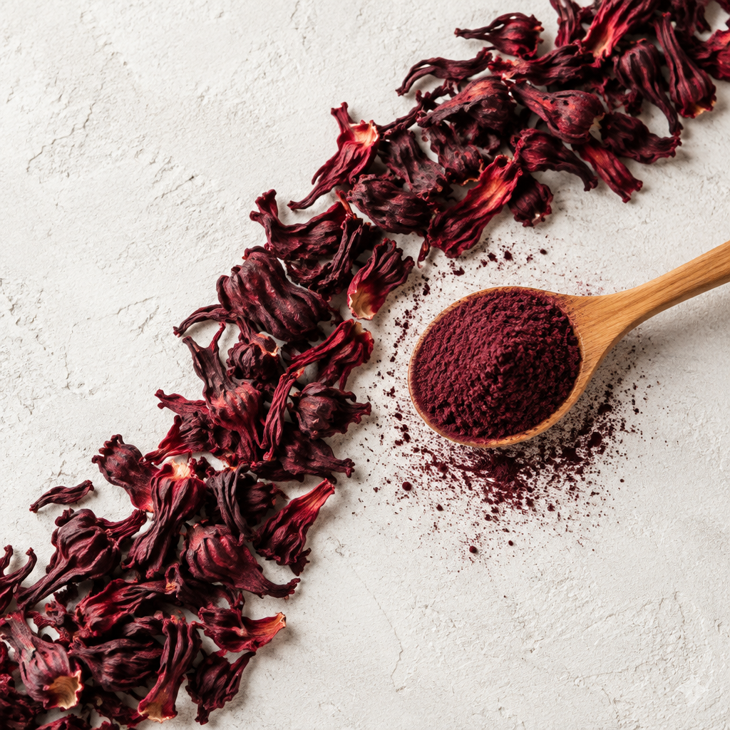 Hibiscus Powder creative flat lay