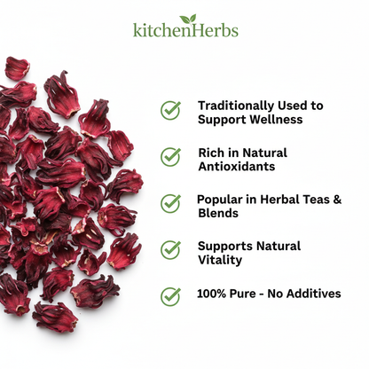 Dried hibiscus flowers benefits infographic by kitchenHerbs South Africa