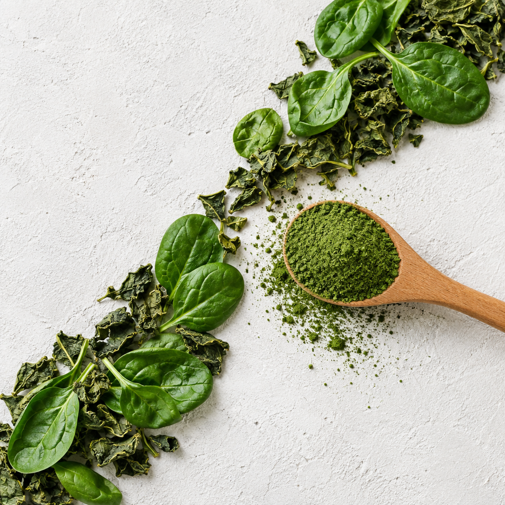 Spinach Powder creative flat lay
