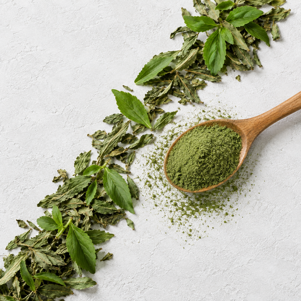 Stevia Leaf Powder creative flat lay