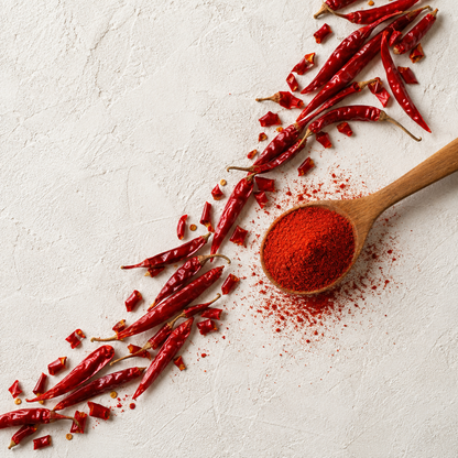 Teja Red Chilli Powder creative flat lay