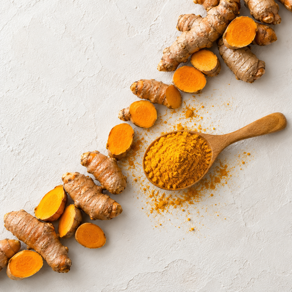 Turmeric Powder Selum creative flat lay